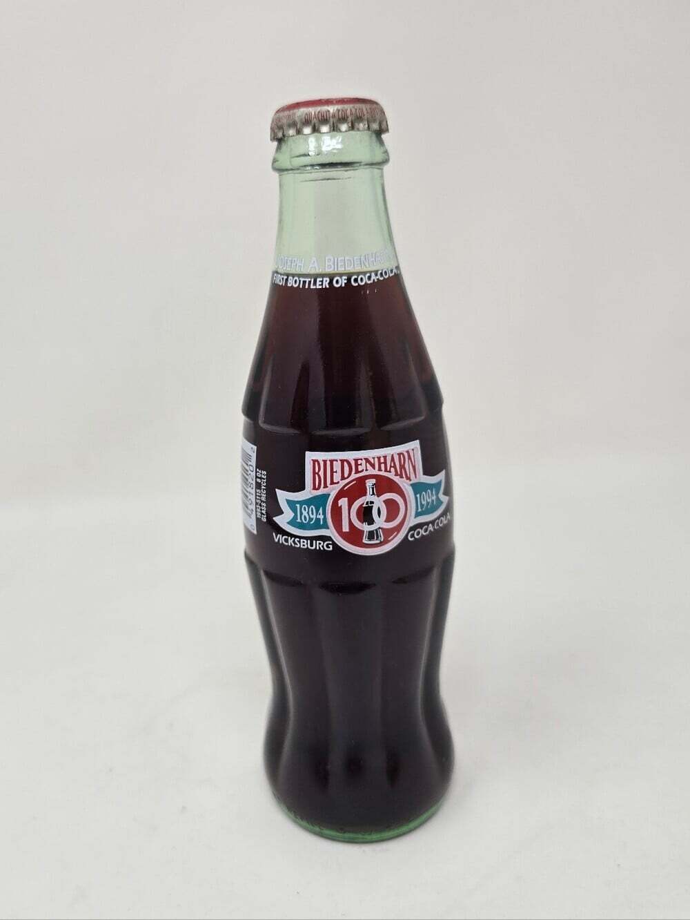 Vintage 90s Coca Cola Glass Bottle 100th Anniversary Biedenharn 1894 to 1994